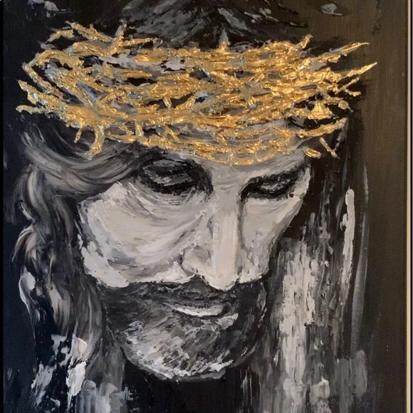 Stretch Canvas w/textured medium and acrylic with 22 carat gold leaf - 11x14 - Picture 2 of 5